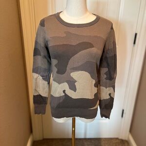 Mossimo Supply Co. Women's Tan and Gray Camouflage Crewneck Sweater